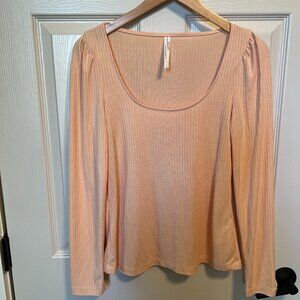 Anthropologie Ribbed Long Sleeve Modal Top - Peach - Size Small